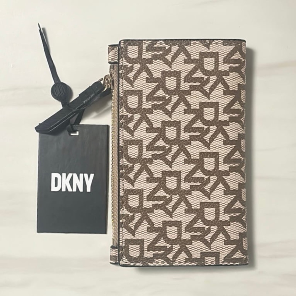 DKNY Tan and Brown Logo Wallet